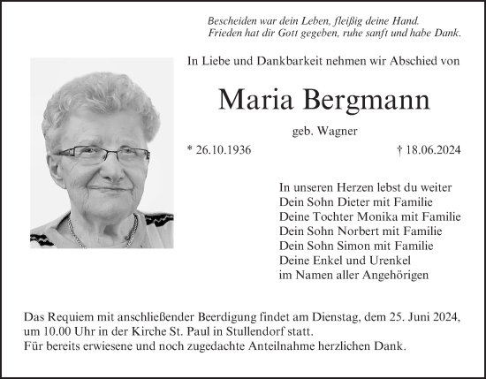 Anzeige von Maria Bergmann von MGO