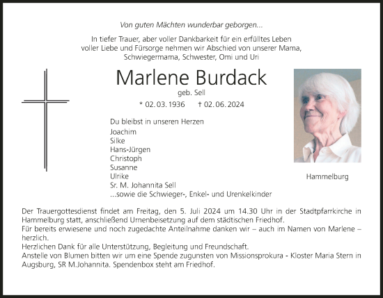 Anzeige von Marlene Burdack von MGO