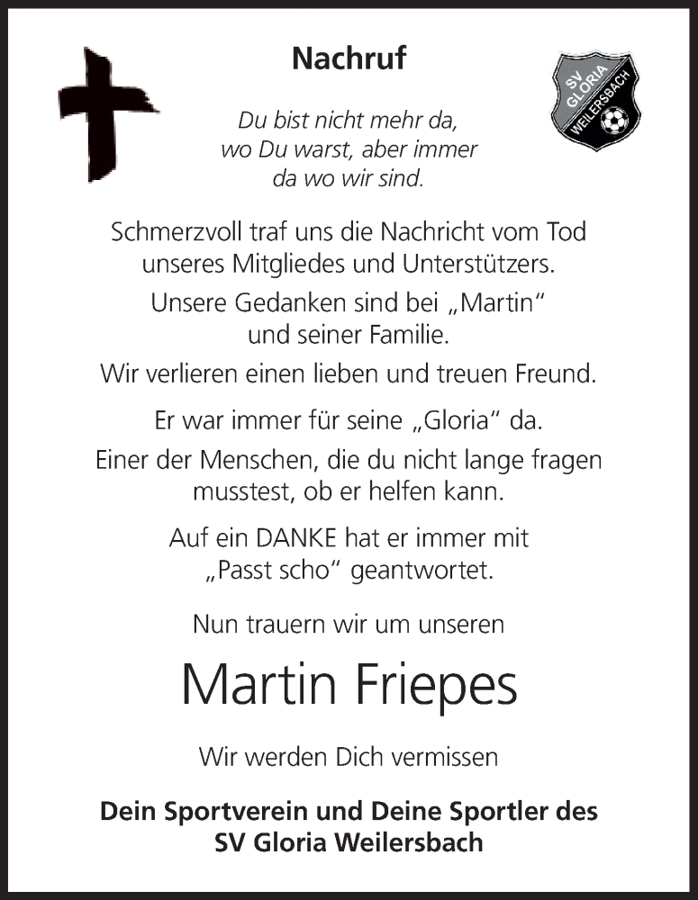  Traueranzeige für Martin Friepes vom 25.06.2024 aus MGO