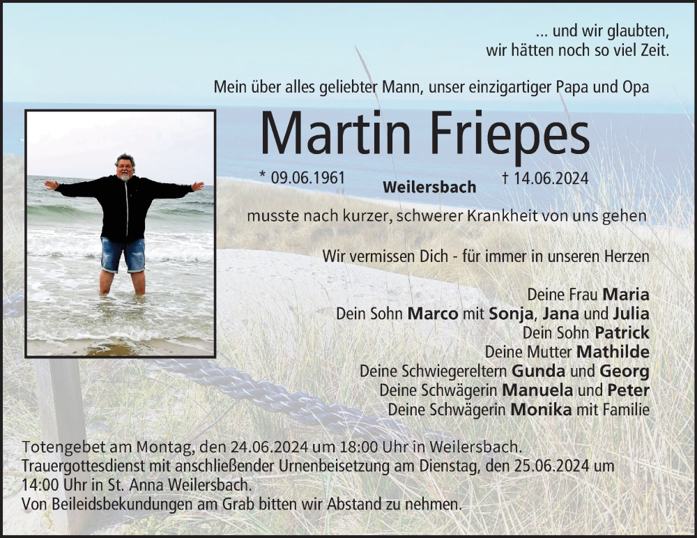  Traueranzeige für Martin Friepes vom 22.06.2024 aus MGO