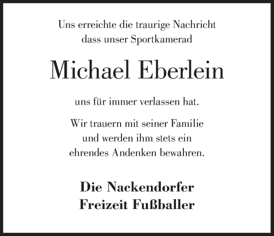 Anzeige von Michael Eberlein von MGO