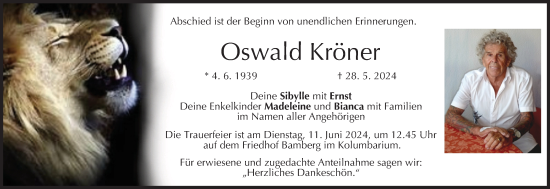 Anzeige von Oswald Kröner von MGO