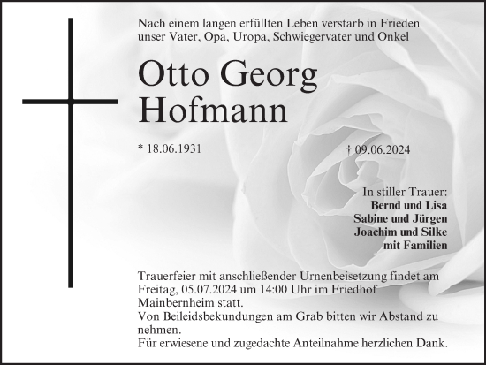 Anzeige von Otto Georg  Hofmann von MGO