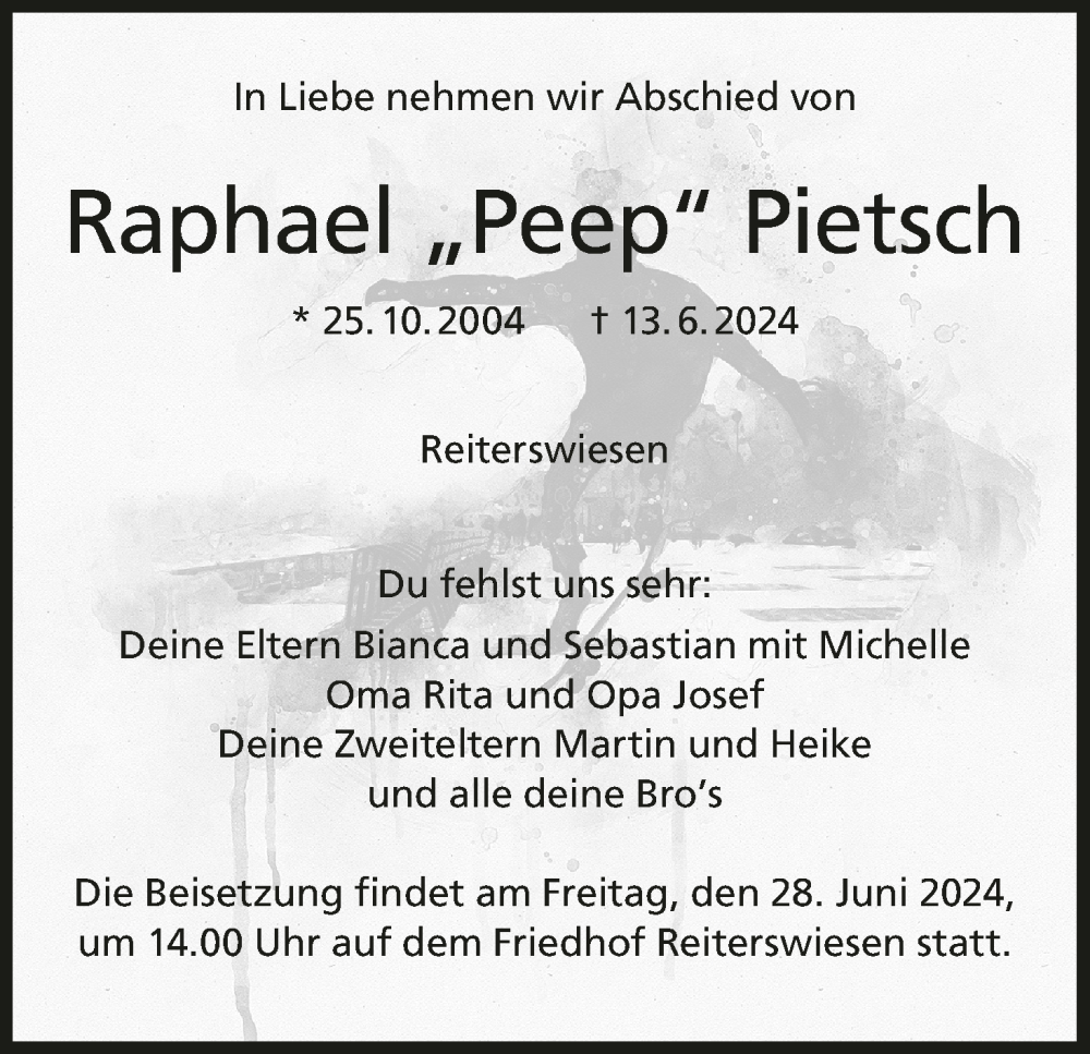  Traueranzeige für Raphael Pietsch vom 22.06.2024 aus MGO