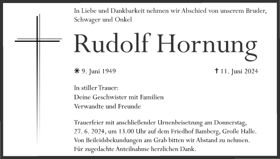 Anzeige von Rudolf Hornung von MGO