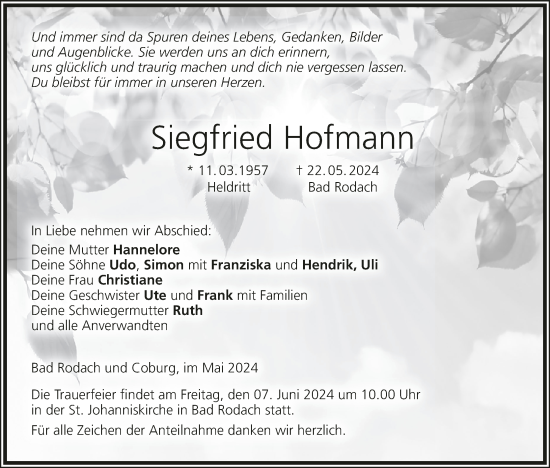 Anzeige von Siegfried Hofmann von MGO