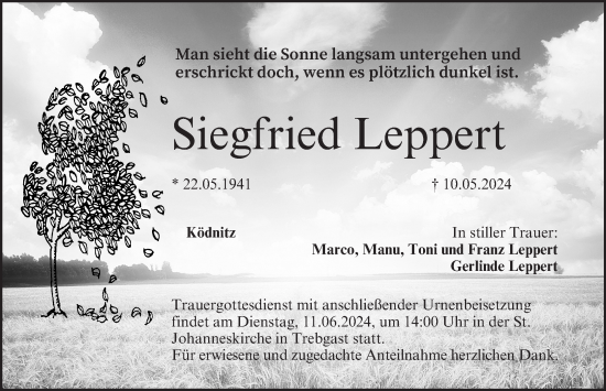 Anzeige von Siegfried Leppert von MGO