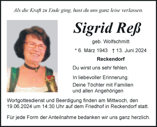 Anzeige von Sigrid Reß von MGO