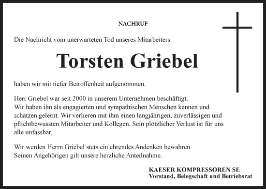 Anzeige von Torsten Griebel von MGO