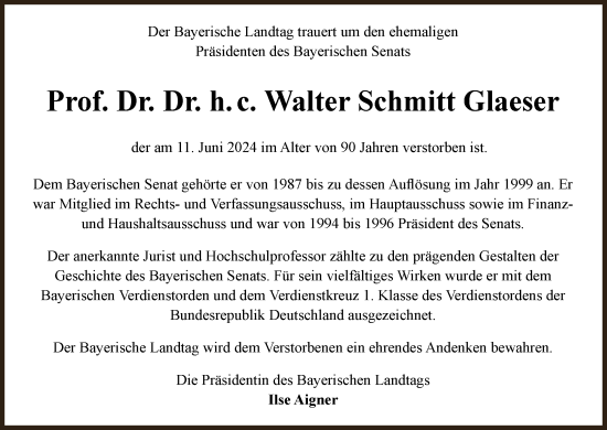 Anzeige von Walter Schmitt Glaeser von MGO