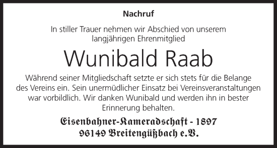 Anzeige von Wunibald Raab von MGO