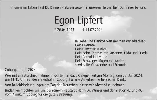 Anzeige von Egon Lipfert von MGO