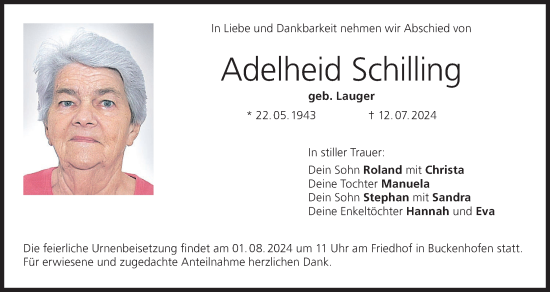 Anzeige von Adelheid Schilling von MGO