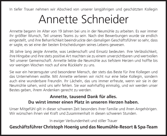 Anzeige von Annette Schneider von MGO