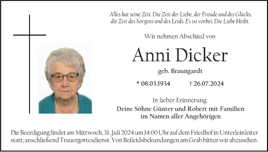 Anzeige von Anni Dicker von MGO