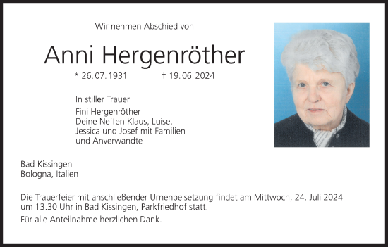 Anzeige von Anni Hergenröther von MGO