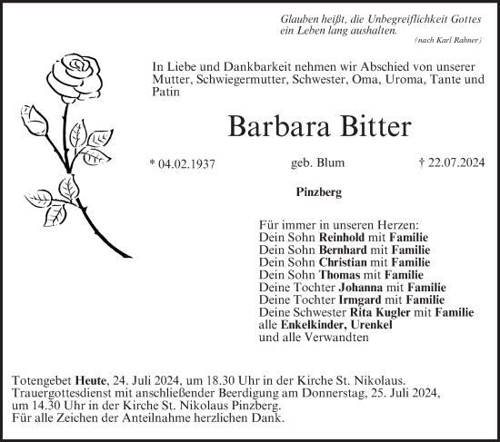 Anzeige von Barbara Bitter von MGO