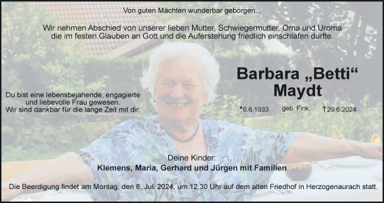 Anzeige von Barbara Maydt von MGO