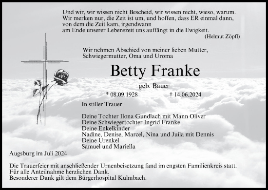 Anzeige von Betty Franke von MGO