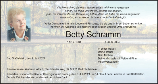 Anzeige von Betty Schramm von MGO