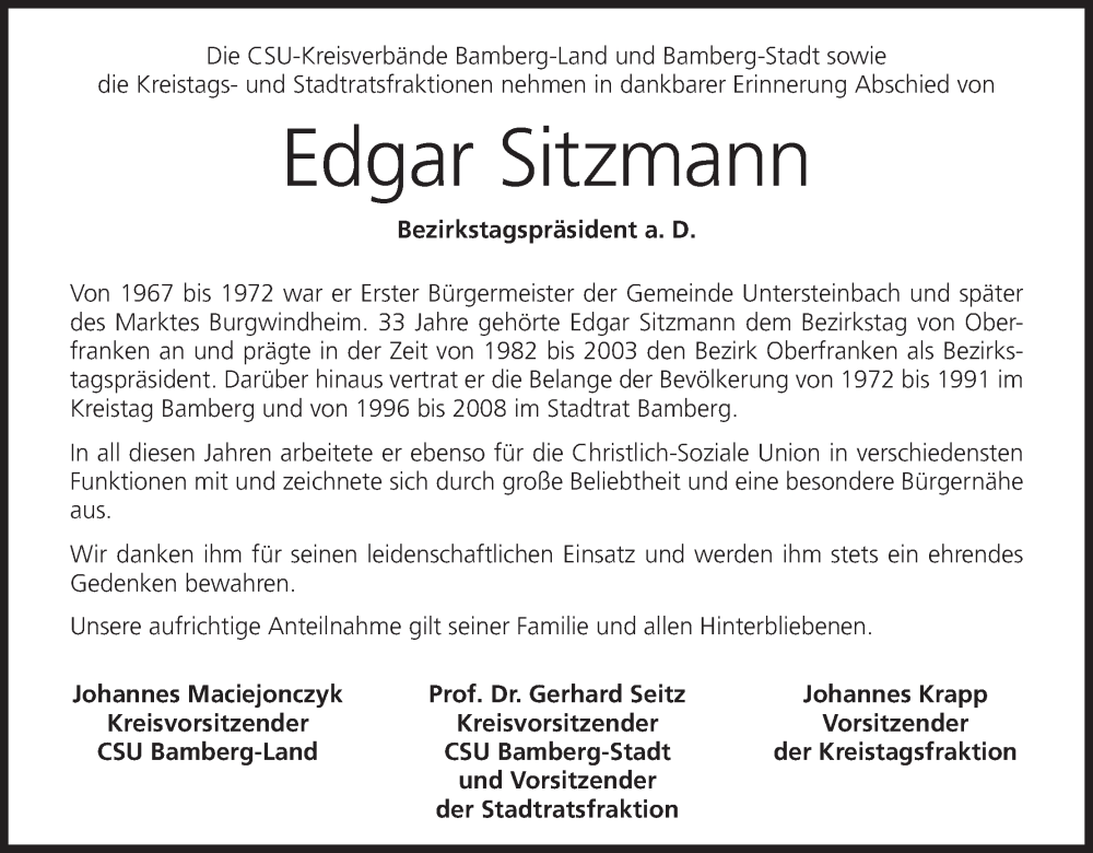  Traueranzeige für Edgar Sitzmann vom 20.07.2024 aus MGO