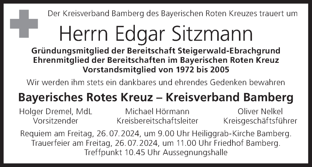  Traueranzeige für Edgar Sitzmann vom 20.07.2024 aus MGO