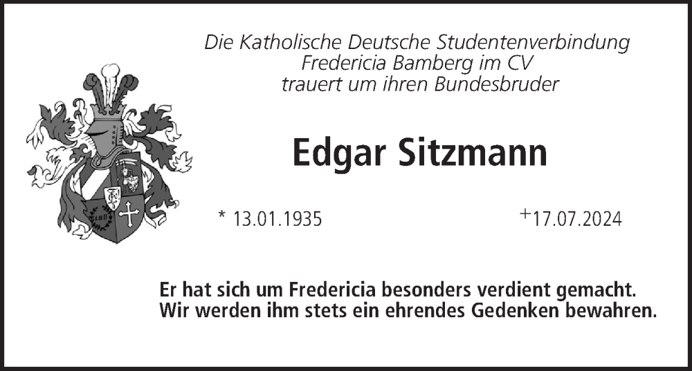  Traueranzeige für Edgar Sitzmann vom 23.07.2024 aus MGO