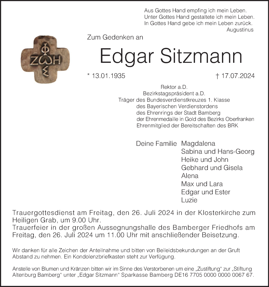  Traueranzeige für Edgar Sitzmann vom 20.07.2024 aus MGO