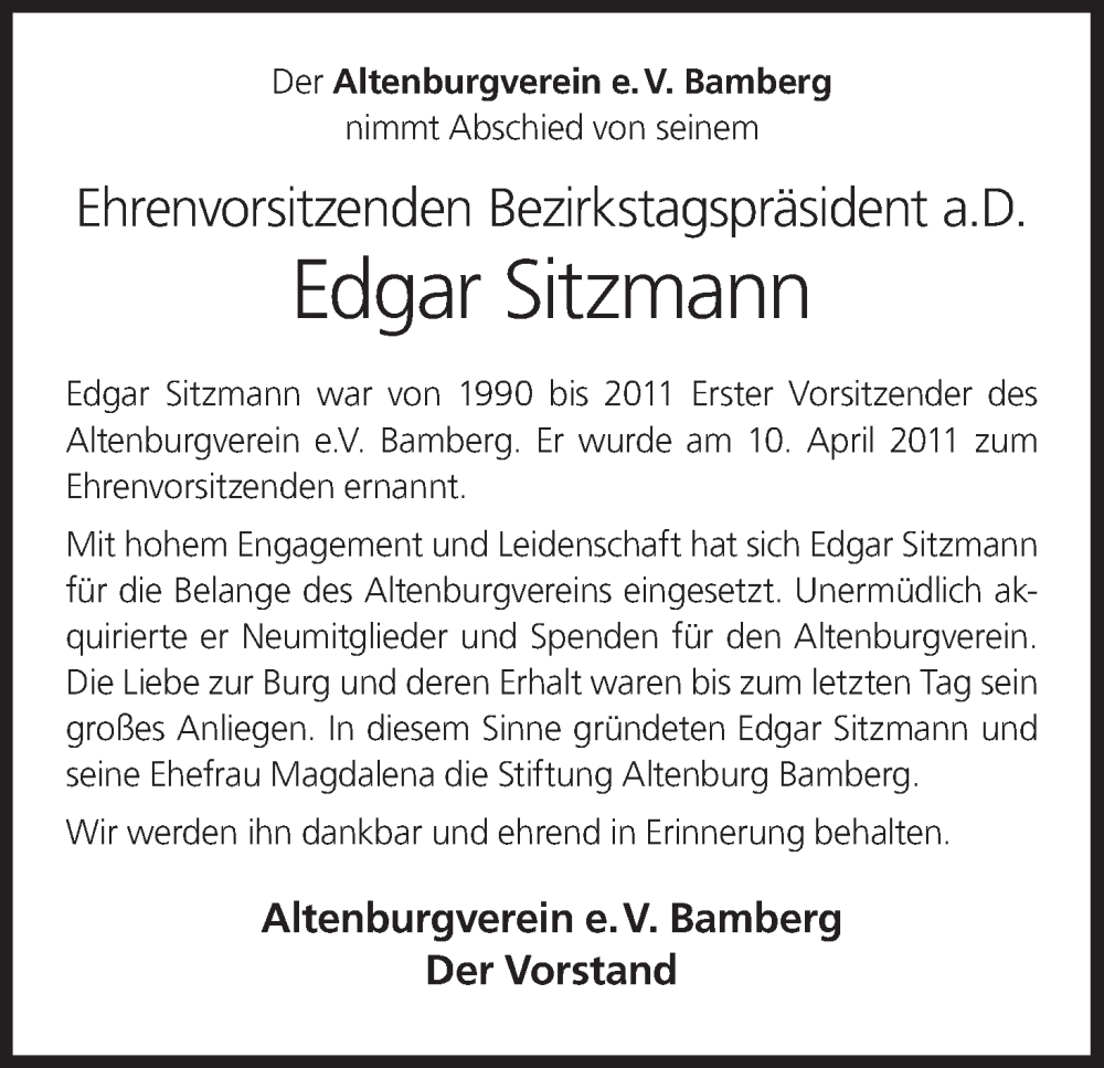  Traueranzeige für Edgar Sitzmann vom 20.07.2024 aus MGO