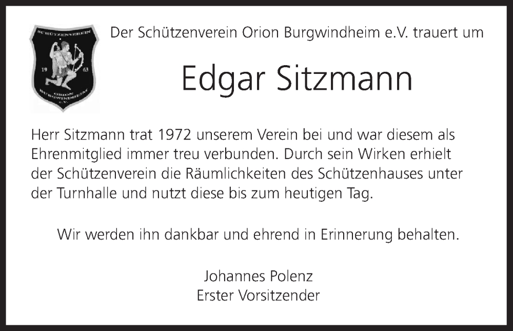  Traueranzeige für Edgar Sitzmann vom 23.07.2024 aus MGO