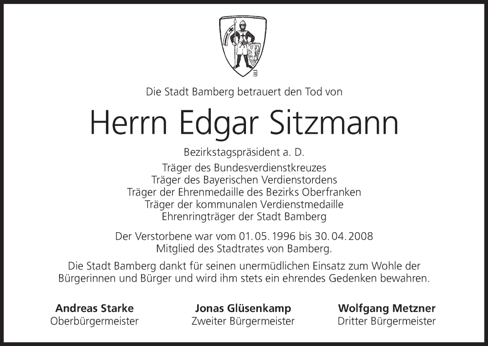  Traueranzeige für Edgar Sitzmann vom 20.07.2024 aus MGO