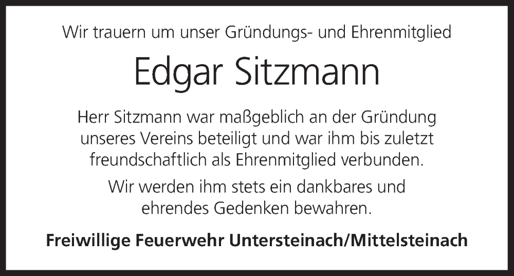  Traueranzeige für Edgar Sitzmann vom 23.07.2024 aus MGO