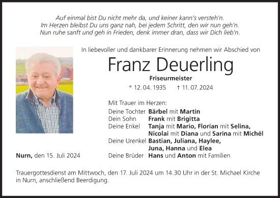 Anzeige von Franz Deuerling von MGO