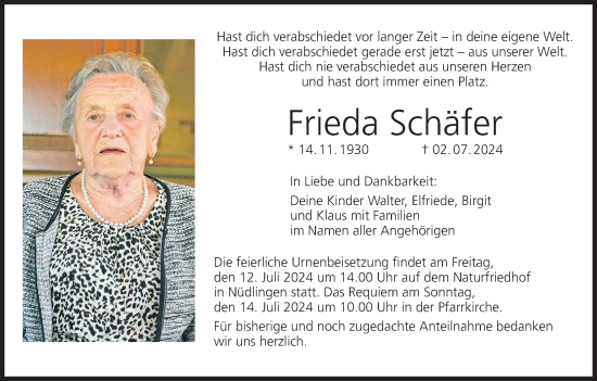 Anzeige von Frieda Schäfer von MGO