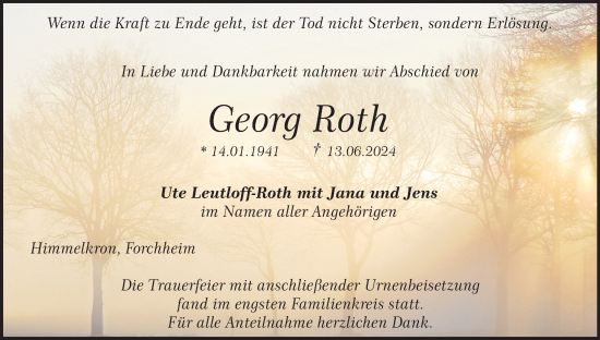 Anzeige von Georg Roth von MGO