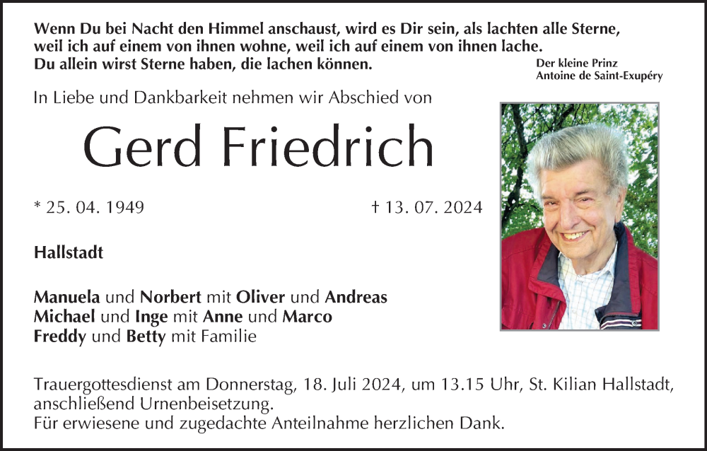  Traueranzeige für Gerd Friedrich vom 16.07.2024 aus MGO