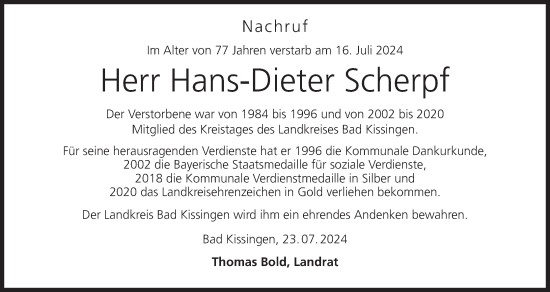 Anzeige von Hans-Dieter Scherpf von MGO