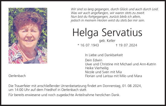 Anzeige von Helga Servatius von MGO