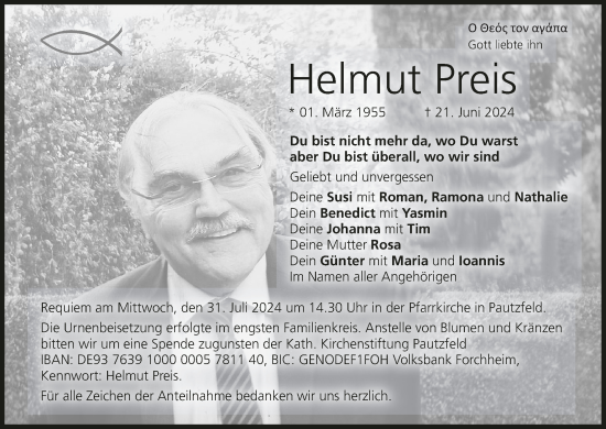 Anzeige von Helmut Preis von MGO