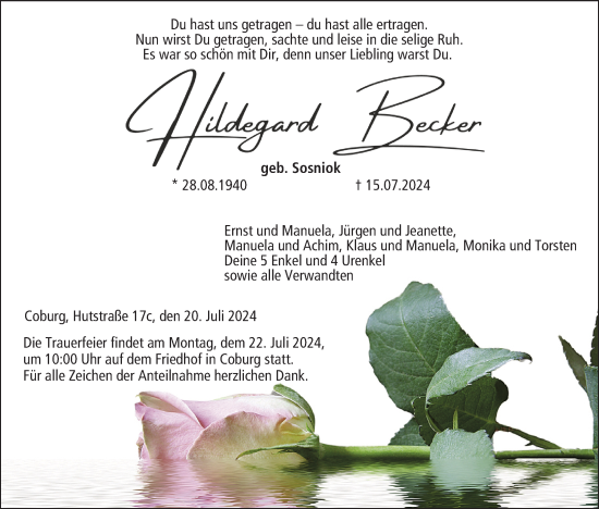 Anzeige von Hildegard Becker von MGO