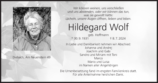 Anzeige von Hildegard Wolf von MGO