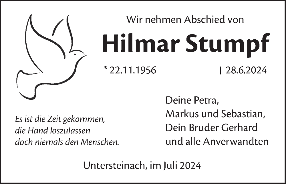  Traueranzeige für Hilmar Stumpf vom 19.07.2024 aus MGO