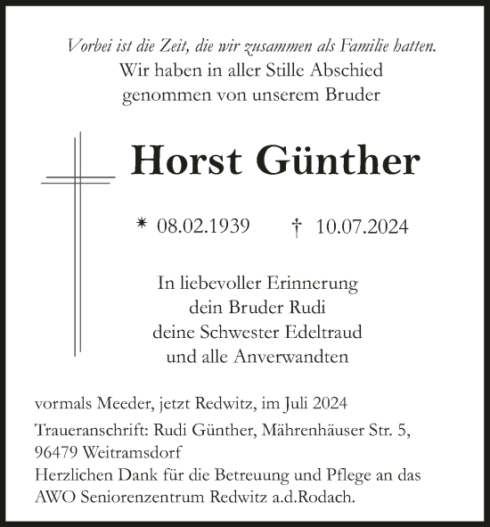 Anzeige von Horst Günther von MGO
