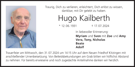 Anzeige von Hugo Kailberth von MGO