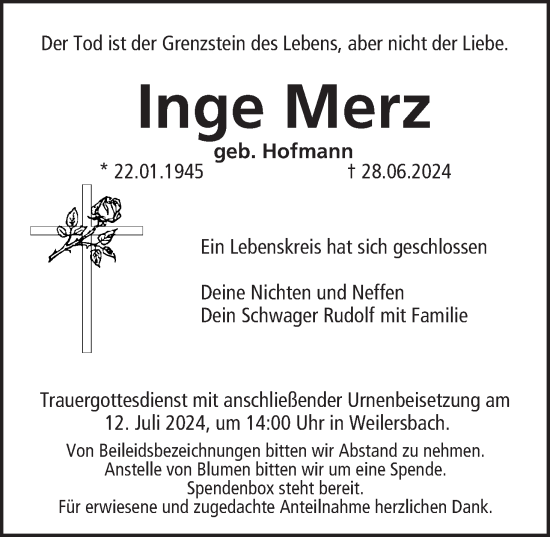 Anzeige von Inge Merz von MGO