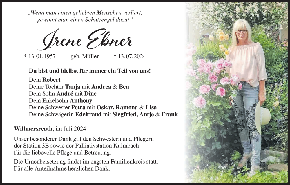  Traueranzeige für Irene Ebner vom 20.07.2024 aus MGO