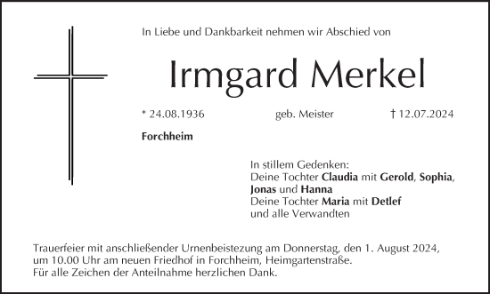 Anzeige von Irmgard Merkel von MGO