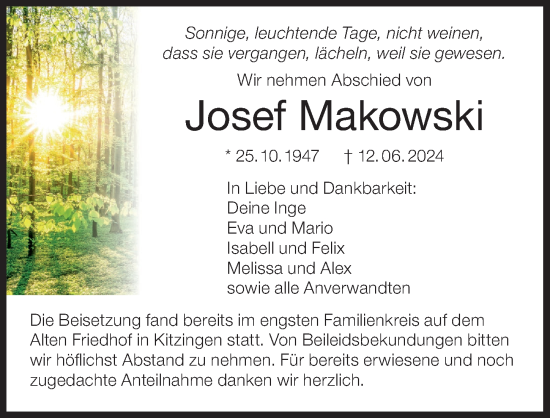 Anzeige von Josef Makowski von MGO