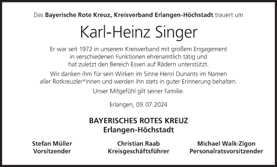 Anzeige von Karl-Heinz Singer von MGO