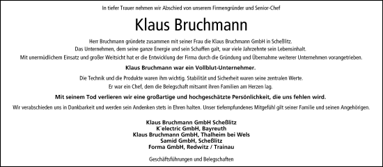 Anzeige von Klaus Bruchmann von MGO